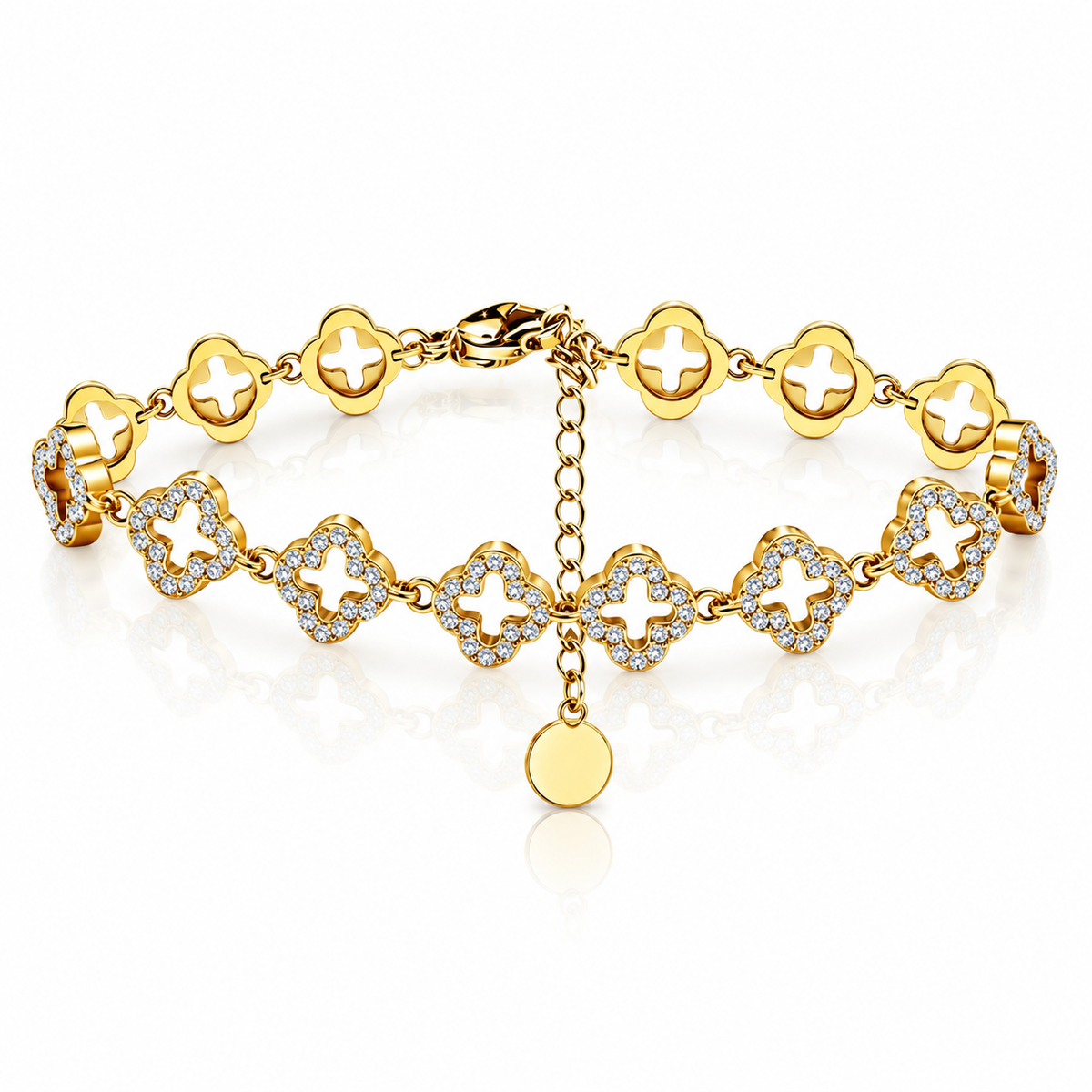 Fortuna - Kleeblatt - Armband mit Zirkonia | Gold
