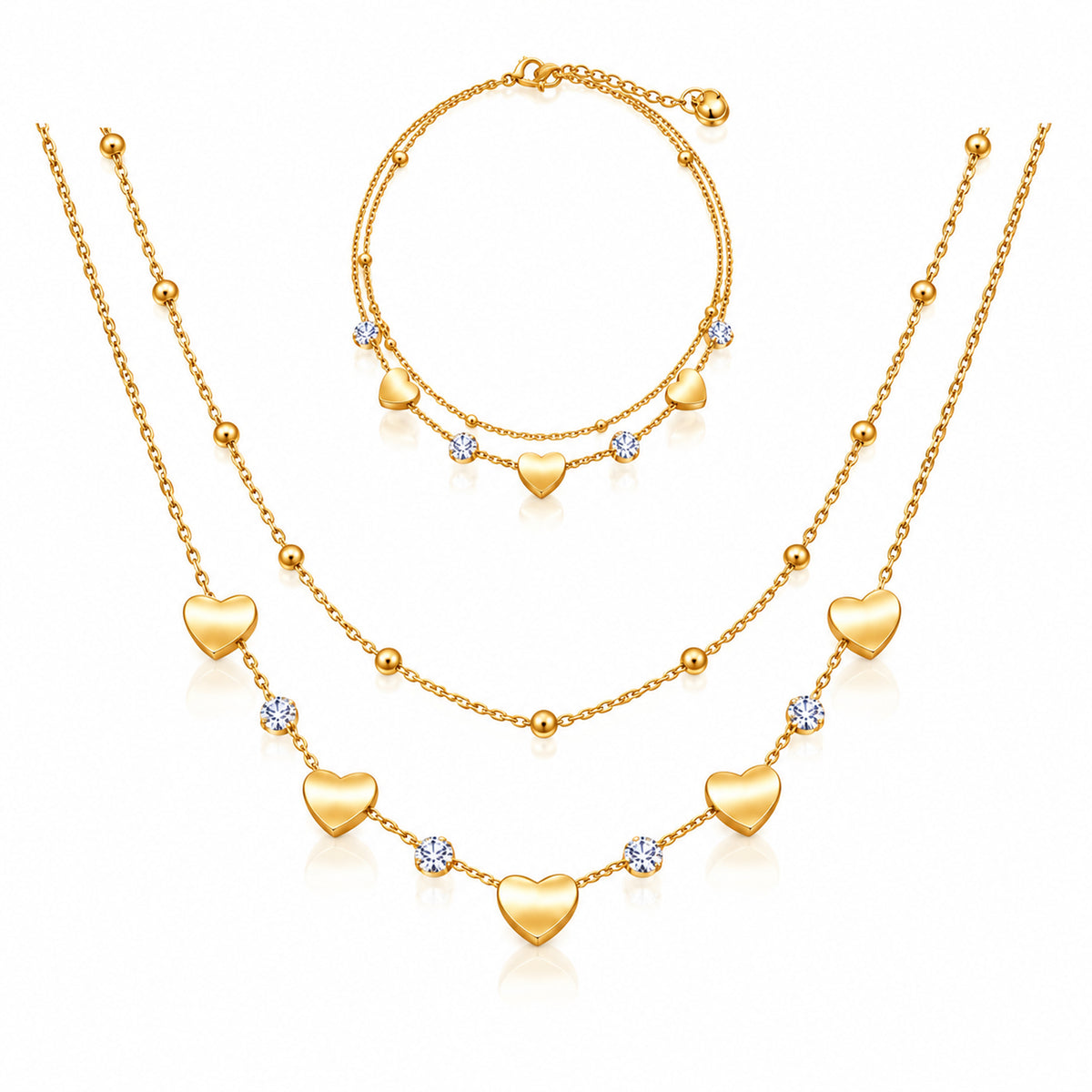 Herzglanz - Schmuckset mit Herzen  Zirkonia | Gold