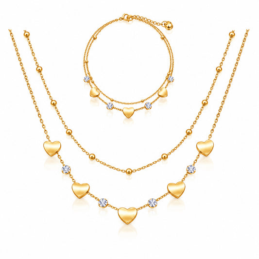 Herzglanz - Schmuckset mit Herzen  Zirkonia | Gold