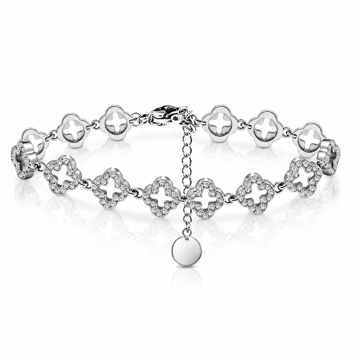 Fortuna - Kleeblatt-Armband mit Zirkonia | Silber
