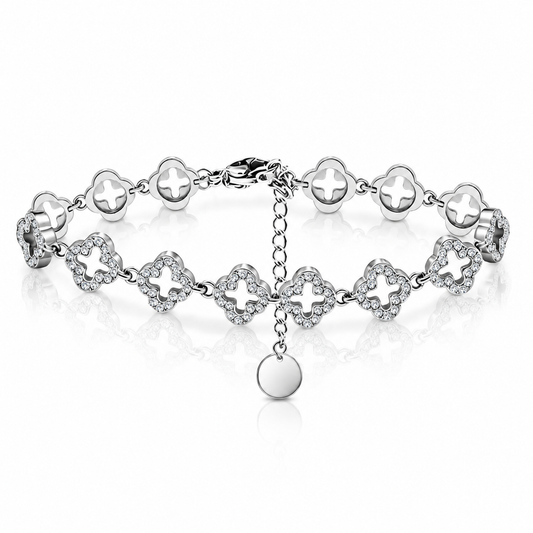 Fortuna - Kleeblatt-Armband mit Zirkonia | Silber