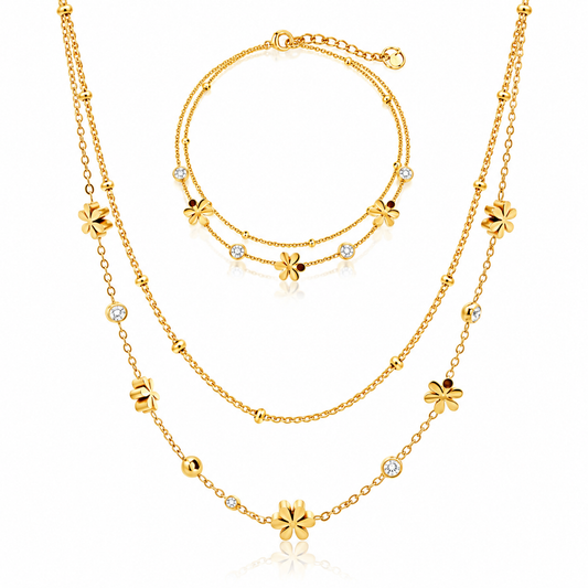 Blütenzauber - Schmuckset mit Blüten & Zirkonia | Gold
