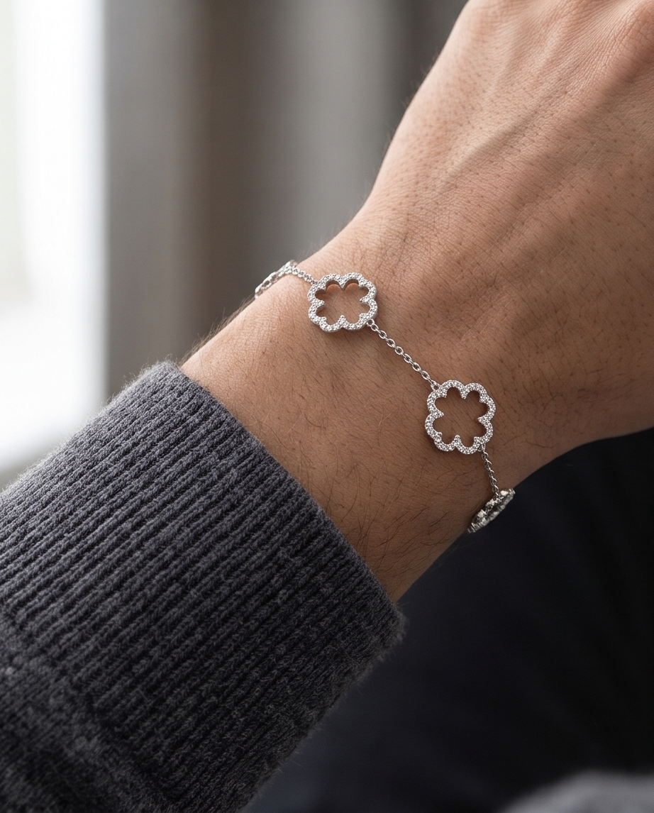 Florielle - Kleeblatt-Armband mit Strass | Silber