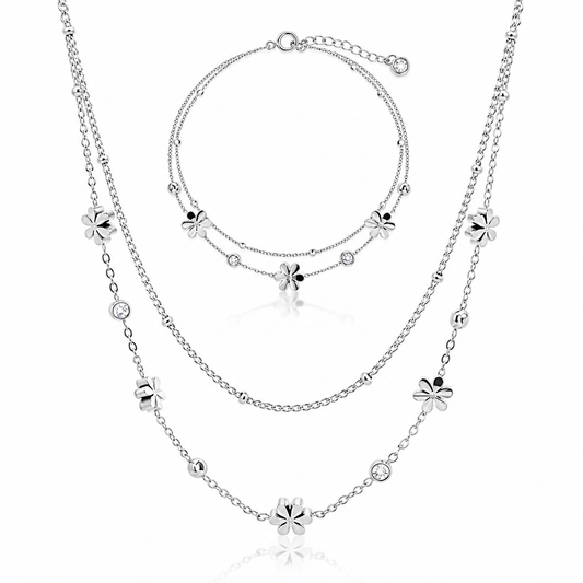 Blütenzauber - Schmuckset mit Blüten & Zirkonia| Silber