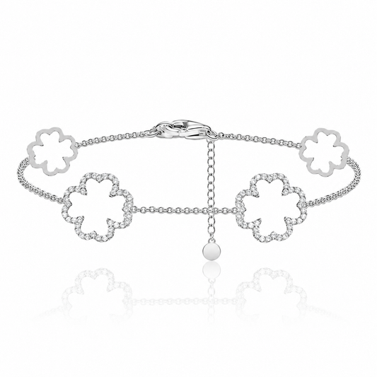 Florielle - Kleeblatt-Armband mit Strass | Silber
